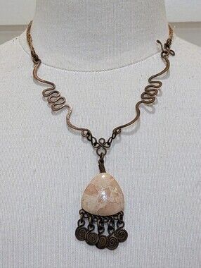 Handmade Vintage 17" Copper, Brecciated Jasper and Leather Necklace